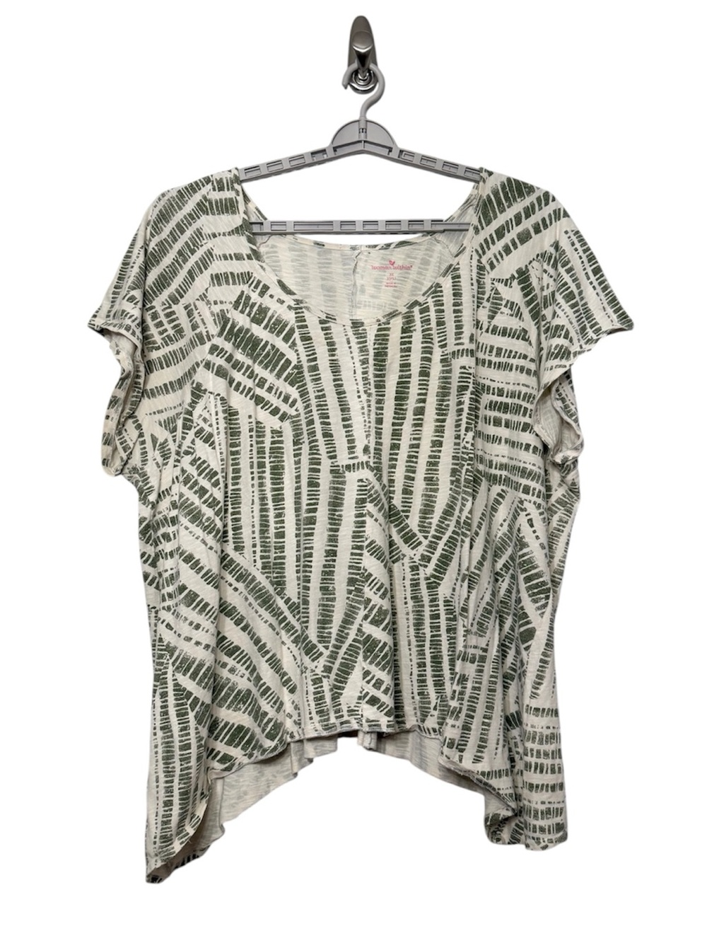 Woman Within Asymmetrical Tunic Top Geometric 100% Cotton Artsy Neutral 3X